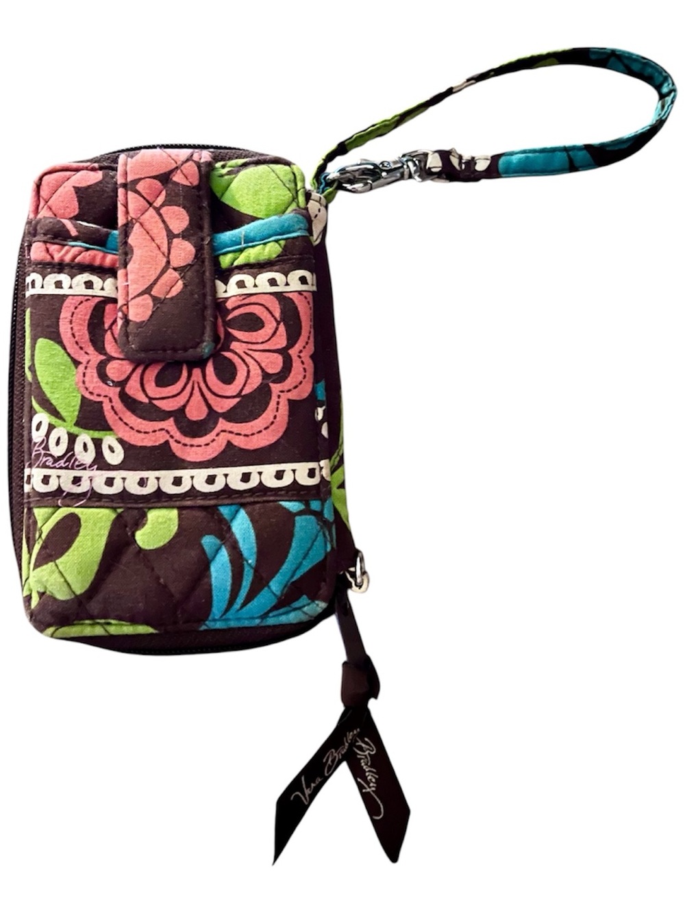 Vera Bradley Quilted Floral Wristlet in Pink, Lime & Brown - Picture 2 of 7